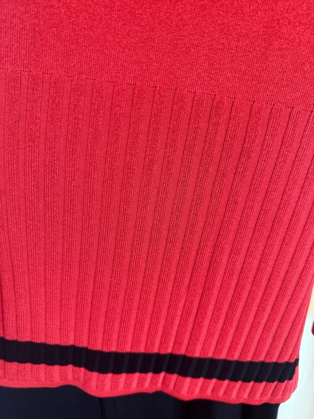Misook Black Dress Trousers and Matching Red and Black Cardigan